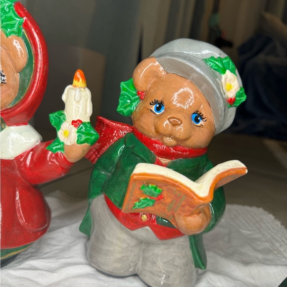 Pair of VTG Hand Painted Christmas Teddy Bear Figurines Boy & Girl 9" Tall - Picture 3 of 6